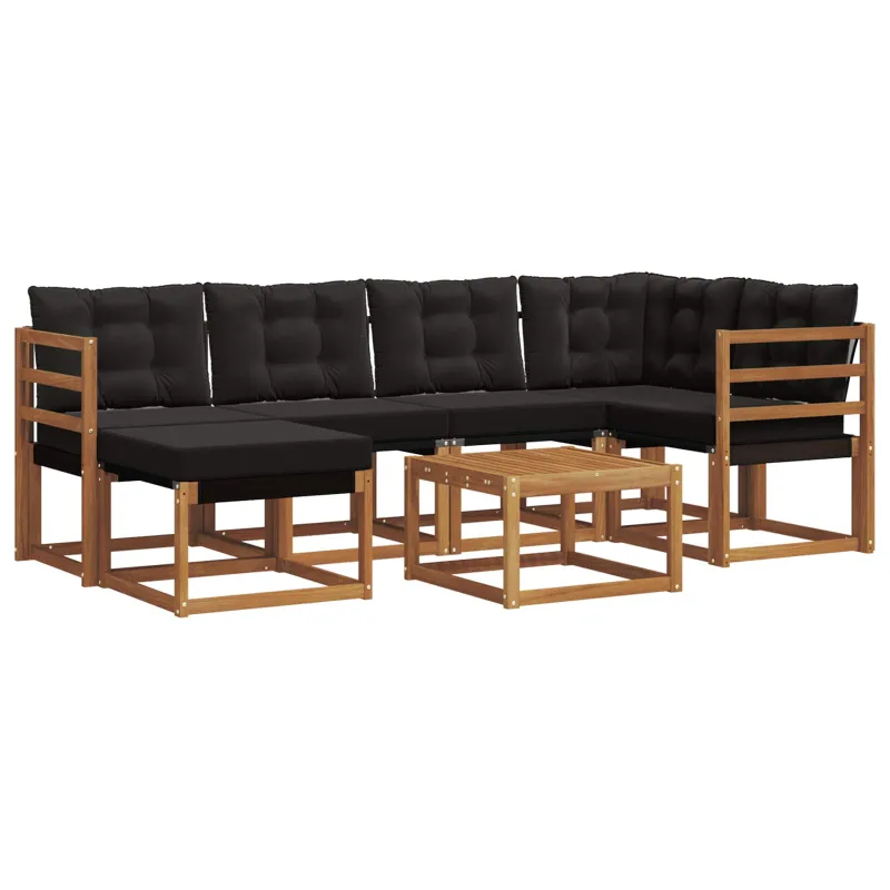 Lauko sofos komplektas su pagalve 7 pcs Natūrali ir juoda