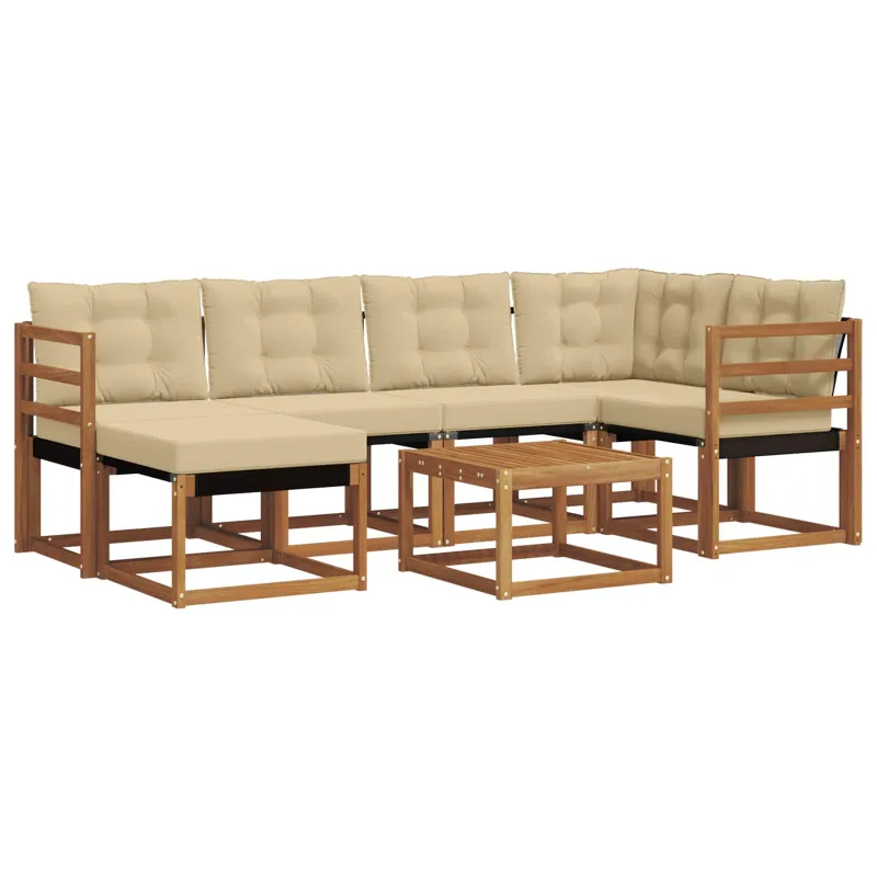 Lauko sofos komplektas su pagalve 7 pcs Natūralus ir bežinis