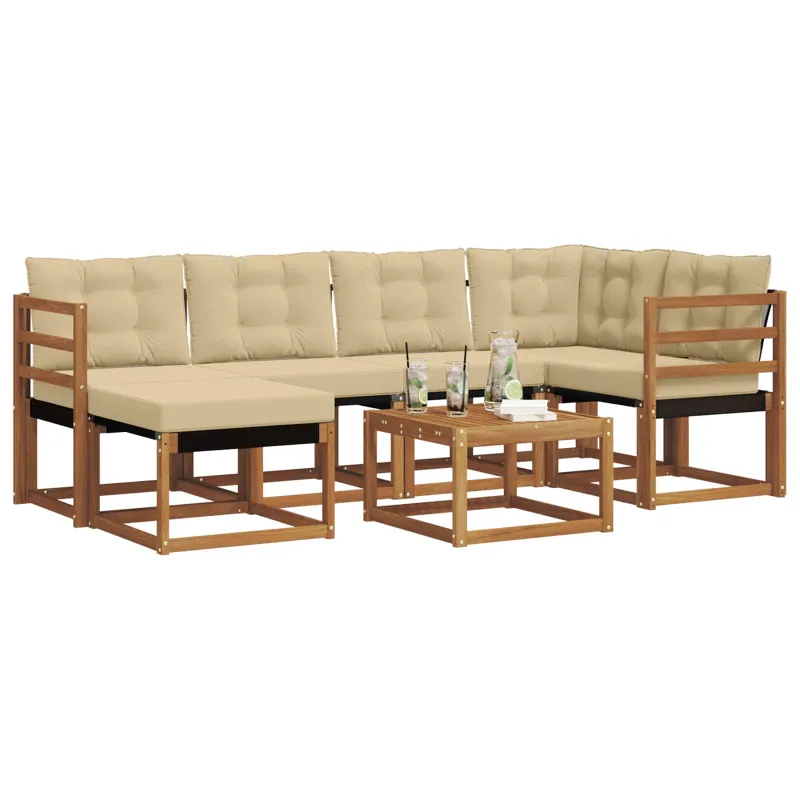 Lauko sofos komplektas su pagalve 7 pcs Natūralus ir bežinis