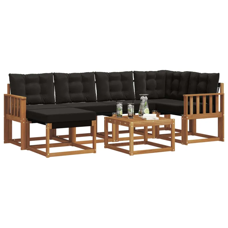 Lauko sofos komplektas su pagalve 7 pcs Natūrali ir juoda