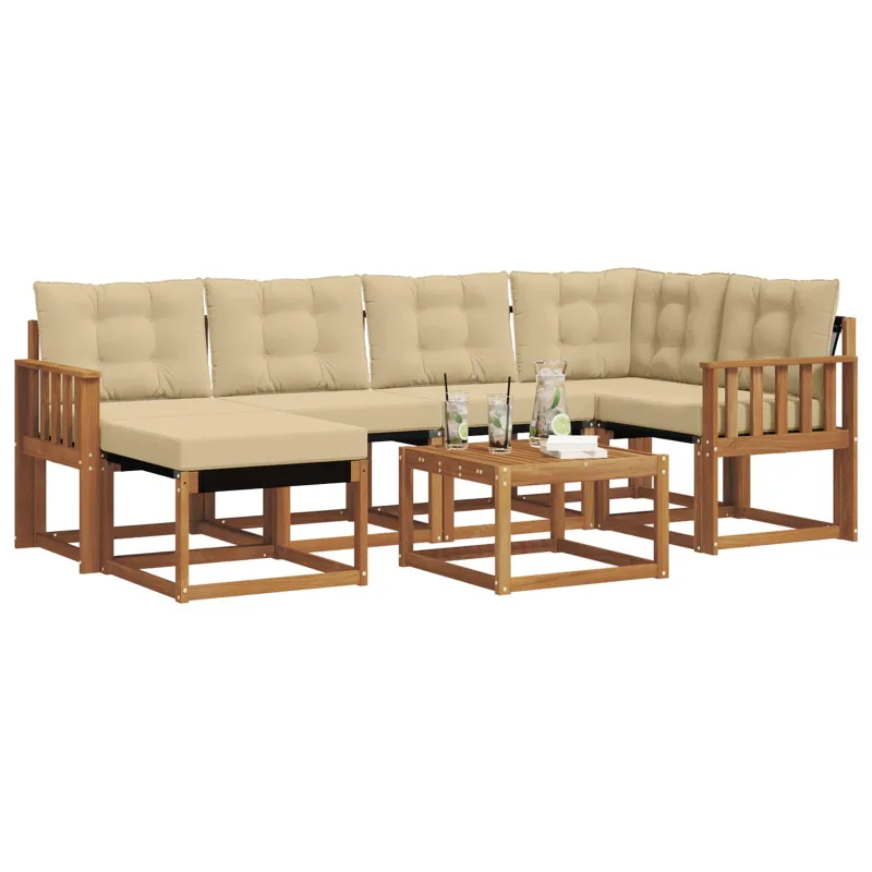 Lauko sofos komplektas su pagalve 7 pcs Natūralus ir bežinis
