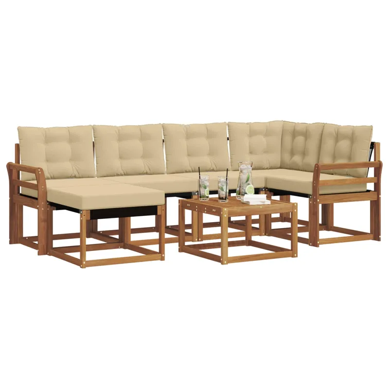 Lauko sofos komplektas su pagalve 7 pcs Natūralus ir bežinis