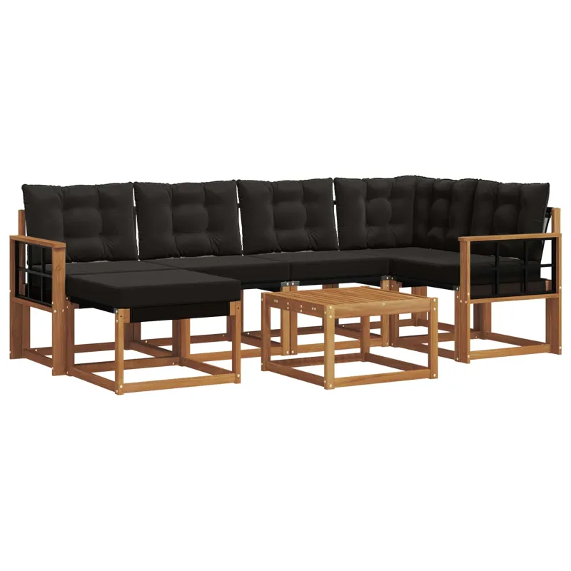 Lauko sofos komplektas su pagalve 7 pcs Natūrali ir juoda
