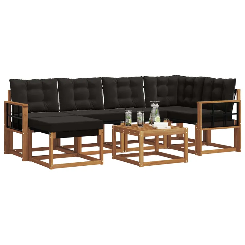 Lauko sofos komplektas su pagalve 7 pcs Natūrali ir juoda