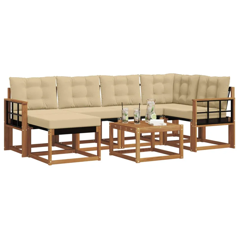 Lauko sofos komplektas su pagalve 7 pcs Natūralus ir bežinis