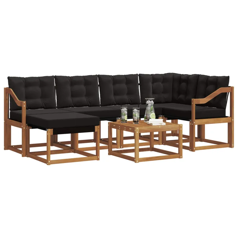Lauko sofos komplektas su pagalve 7 pcs Natūrali ir juoda