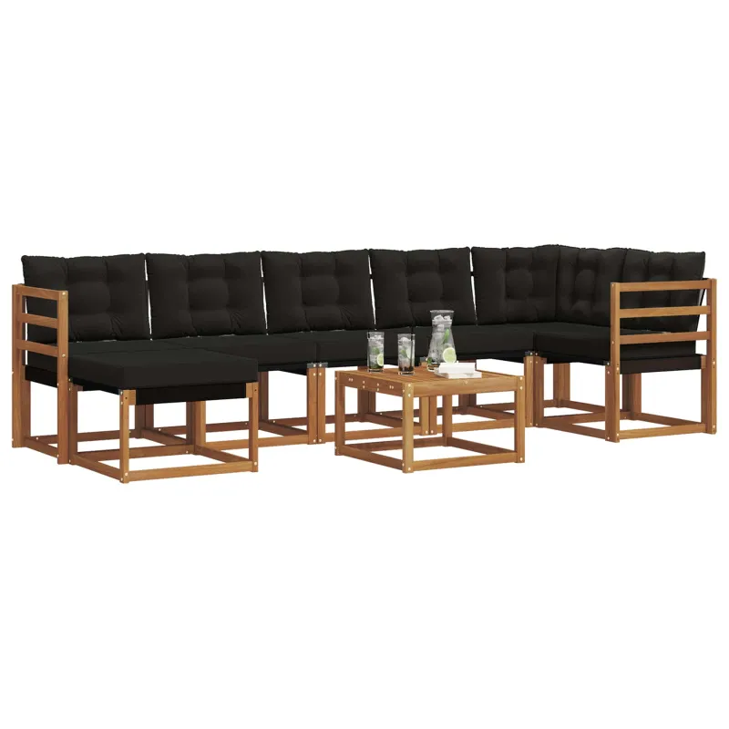 Lauko sofos komplektas su pagalve 8 pcs Natūrali ir juoda