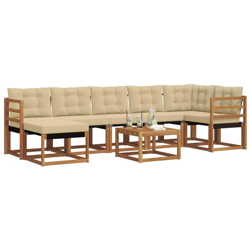 Lauko sofos komplektas su pagalve 8 pcs Natūralus ir bežinis