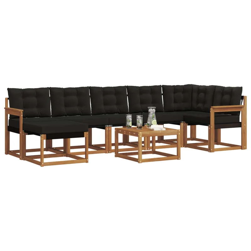 Lauko sofos komplektas su pagalve 8 pcs Natūrali ir juoda