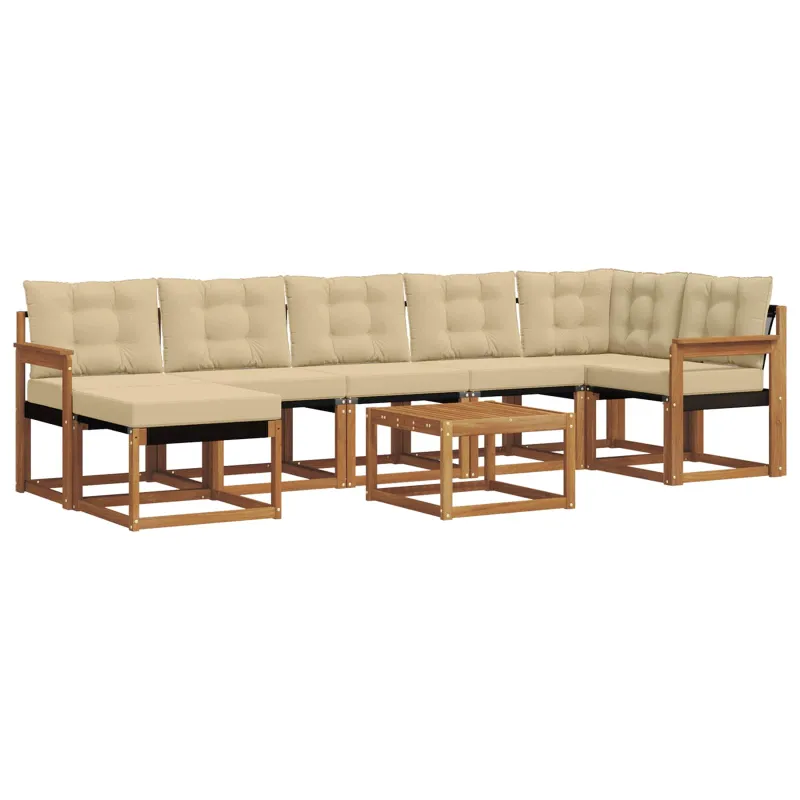 Lauko sofos komplektas su pagalve 8 pcs Natūralus ir bežinis