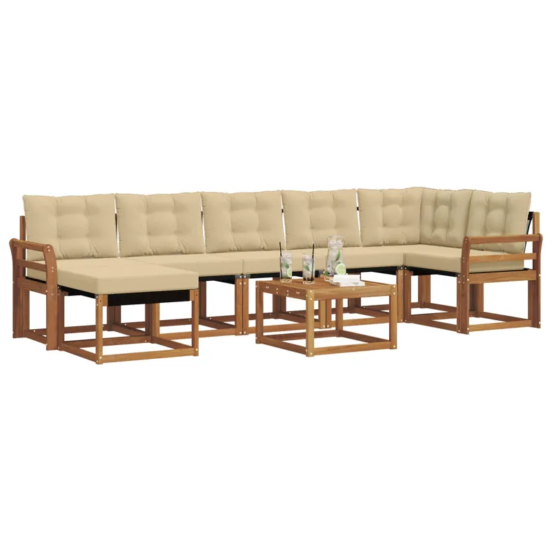Lauko sofos komplektas su pagalve 8 pcs Natūralus ir bežinis