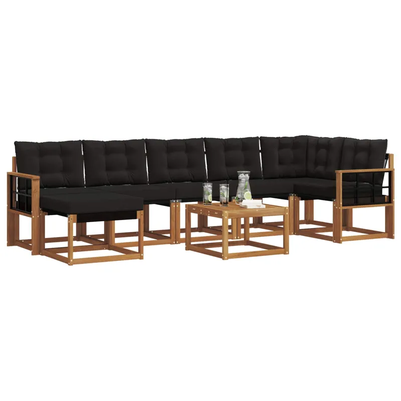 Lauko sofos komplektas su pagalve 8 pcs Natūrali ir juoda