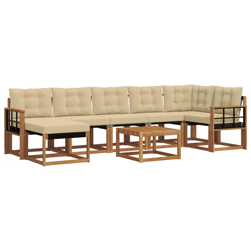 Lauko sofos komplektas su pagalve 8 pcs Natūralus ir bežinis