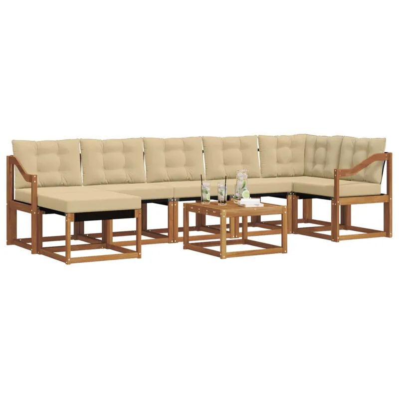 Lauko sofos komplektas su pagalve 8 pcs Natūralus ir bežinis