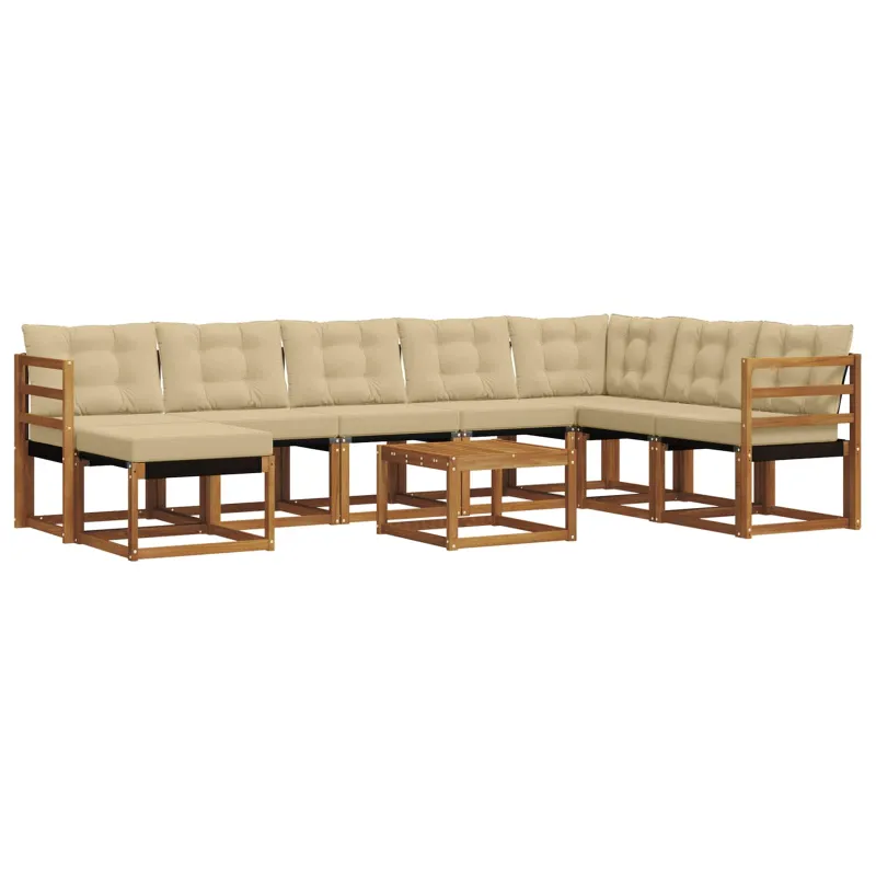 Lauko sofos komplektas su pagalve 9 pcs Natūralus ir bežinis