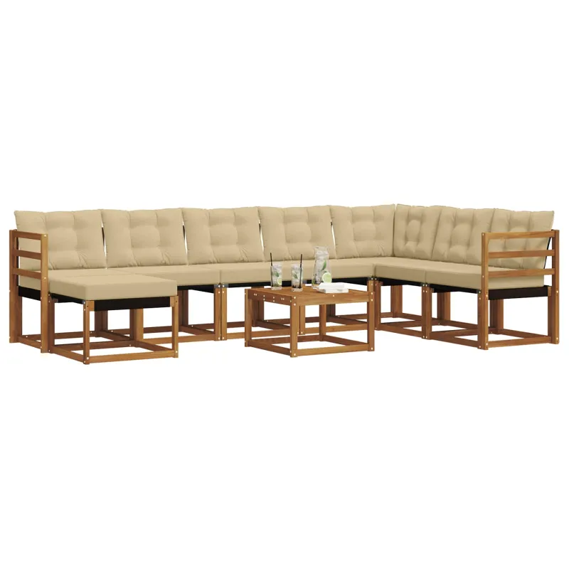 Lauko sofos komplektas su pagalve 9 pcs Natūralus ir bežinis