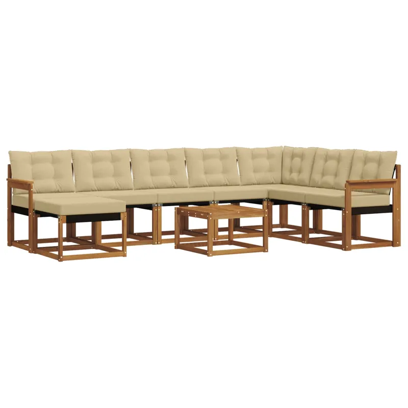 Lauko sofos komplektas su pagalve 9 pcs Natūralus ir bežinis