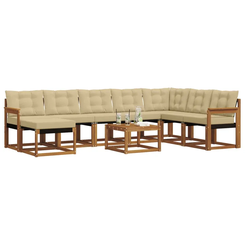 Lauko sofos komplektas su pagalve 9 pcs Natūralus ir bežinis