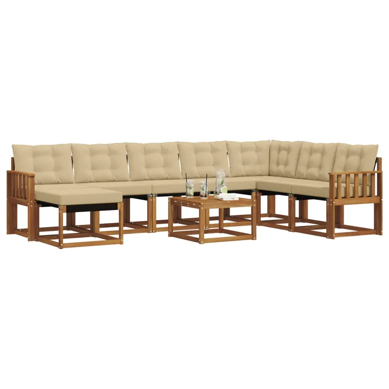 Lauko sofos komplektas su pagalve 9 pcs Natūralus ir bežinis