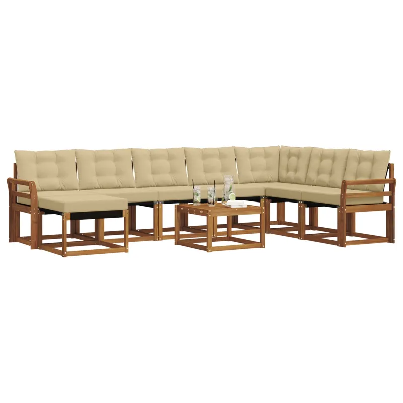 Lauko sofos komplektas su pagalve 9 pcs Natūralus ir bežinis