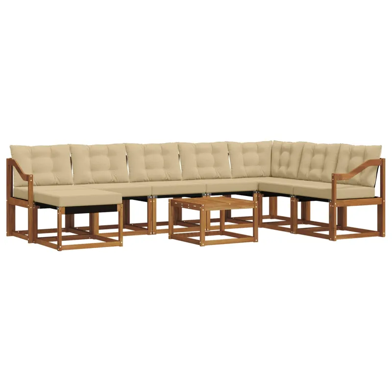 Lauko sofos komplektas su pagalve 9 pcs Natūralus ir bežinis