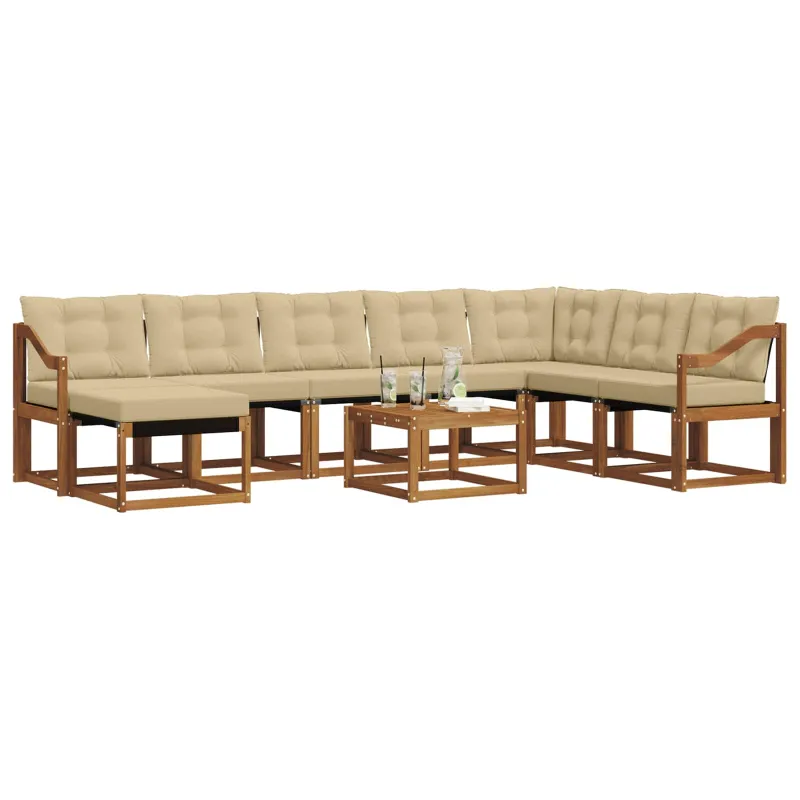 Lauko sofos komplektas su pagalve 9 pcs Natūralus ir bežinis