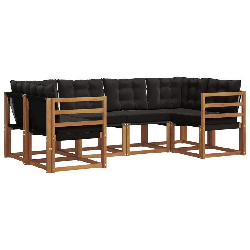 Lauko sofos komplektas su pagalve 6 pcs Natūrali ir juoda