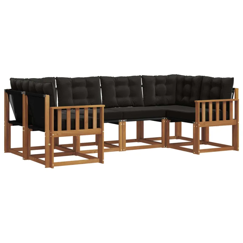 Lauko sofos komplektas su pagalve 6 pcs Natūrali ir juoda