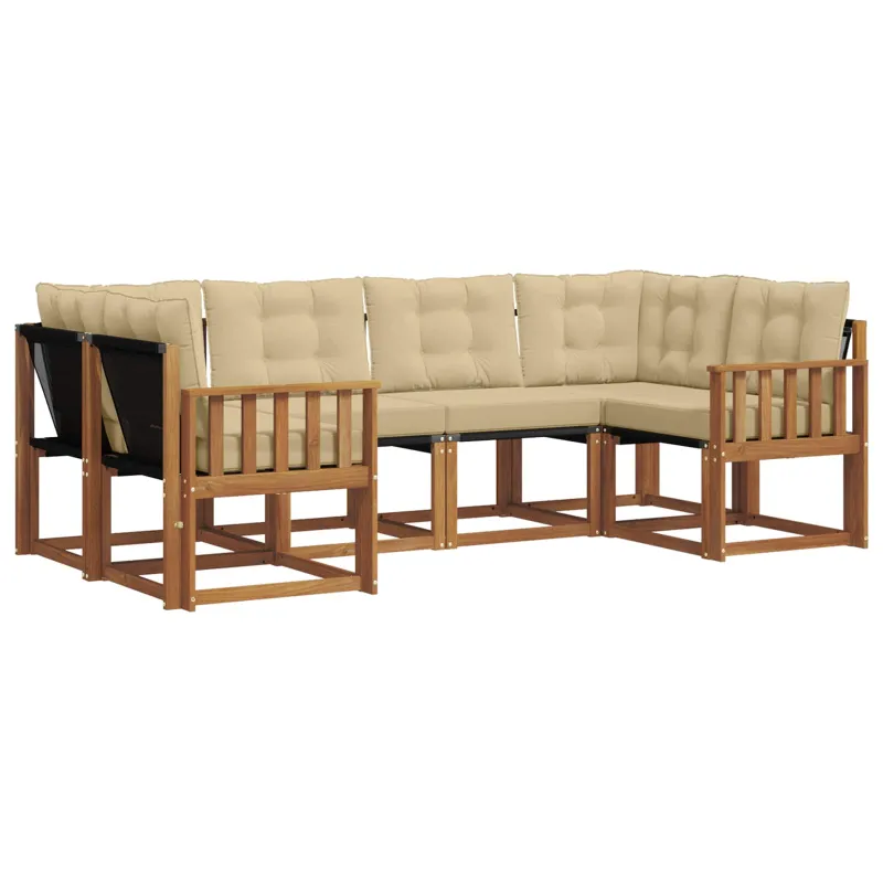 Lauko sofos komplektas su pagalve 6 pcs Natūralus ir bežinis