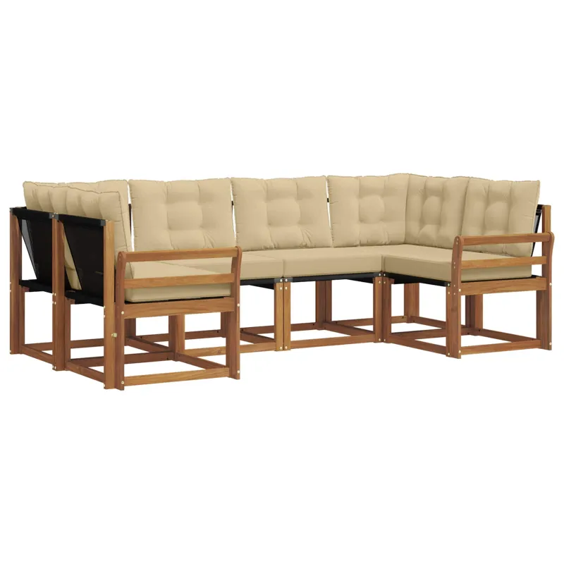 Lauko sofos komplektas su pagalve 6 pcs Natūralus ir bežinis