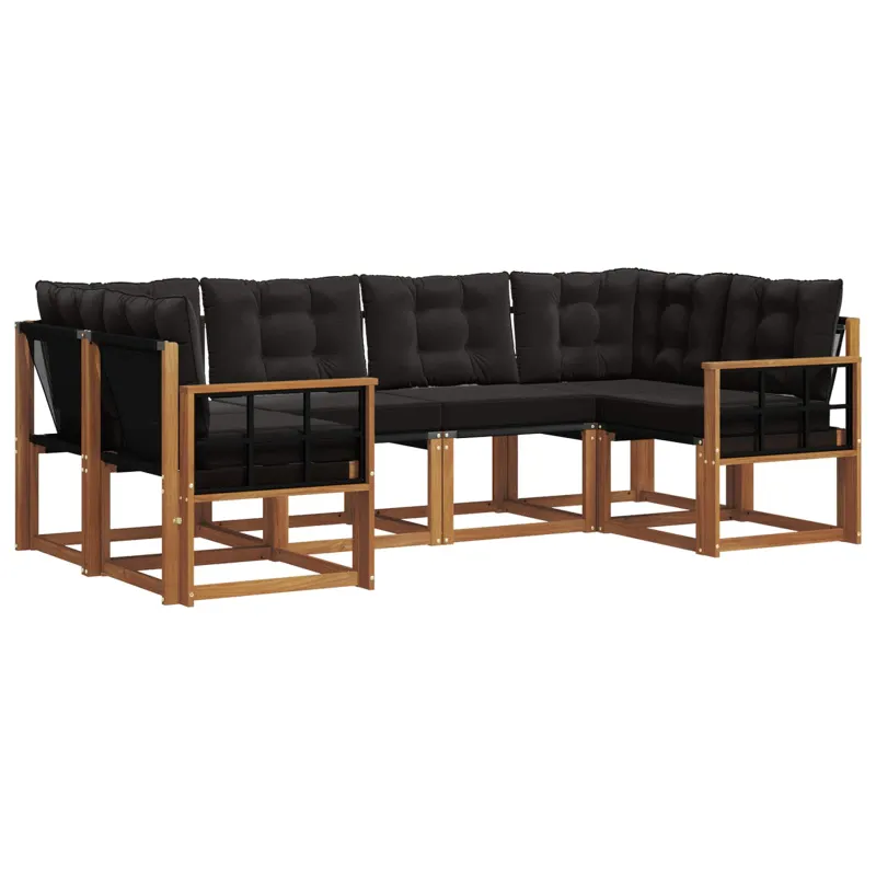 Lauko sofos komplektas su pagalve 6 pcs Natūrali ir juoda