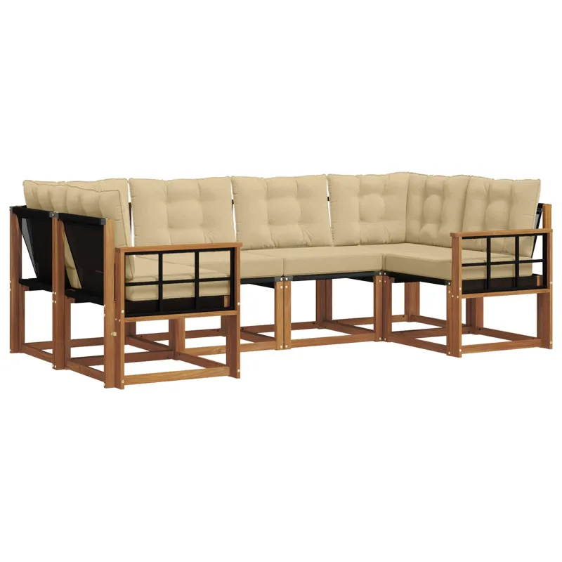 Lauko sofos komplektas su pagalve 6 pcs Natūralus ir bežinis