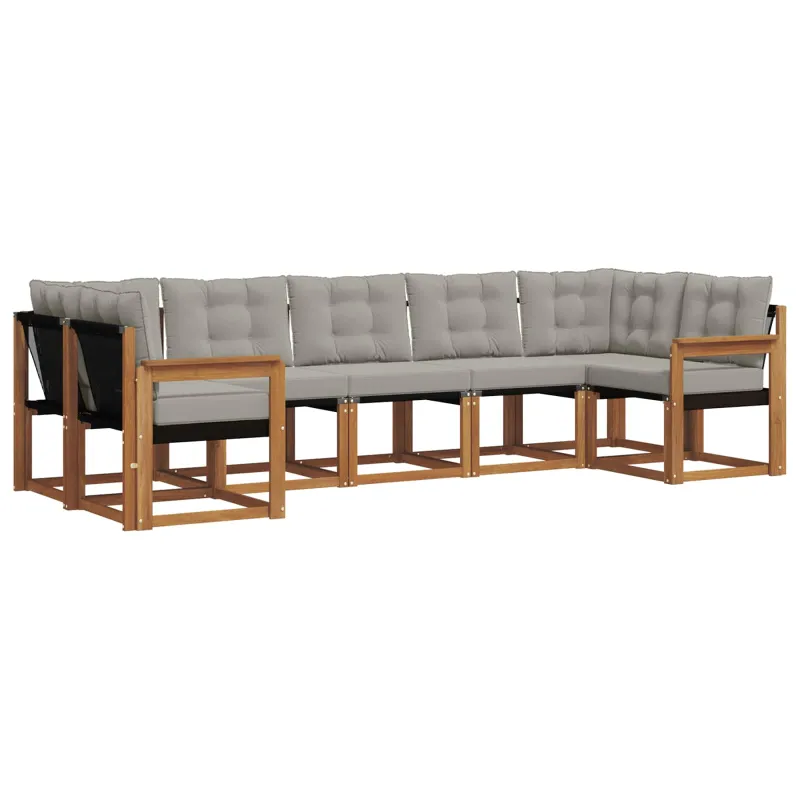 Lauko sofos komplektas 7 pcs Natūrali ir šviesiai pilka