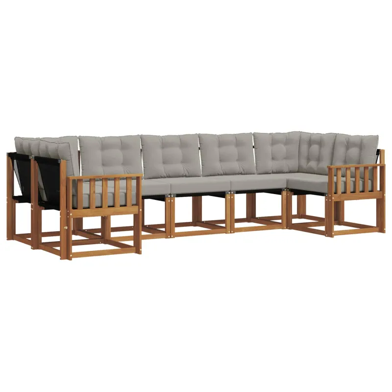 Lauko sofos komplektas 7 pcs Natūrali ir šviesiai pilka