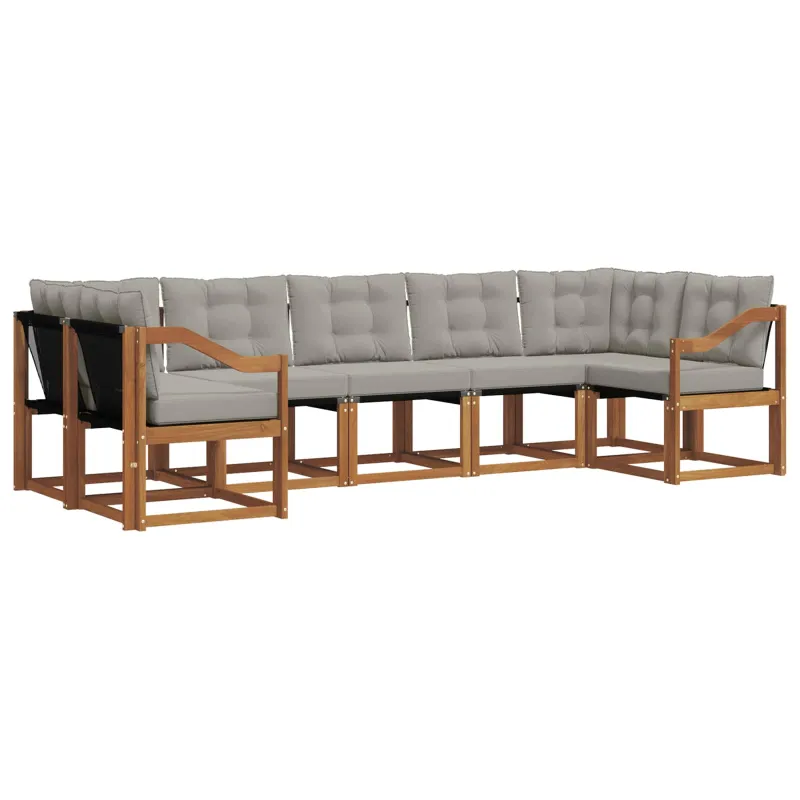 Lauko sofos komplektas 7 pcs Natūrali ir šviesiai pilka