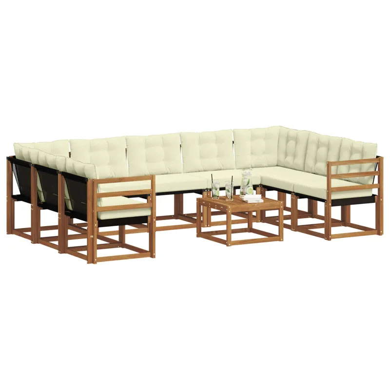 Lauko sofos komplektas 10 pcs Natūralus ir grietinėlė
