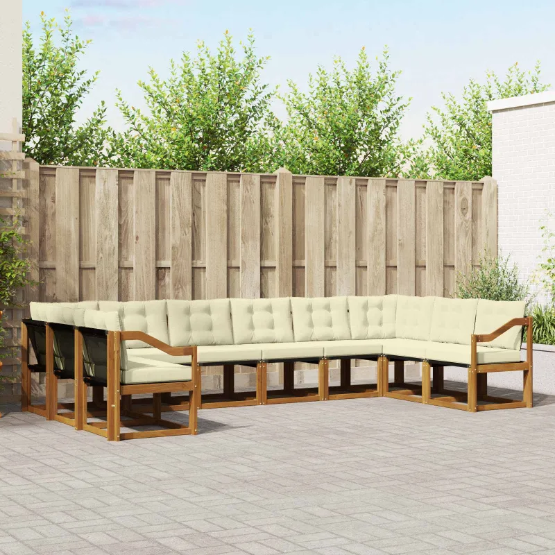 Lauko sofos komplektas 10 pcs Natūralus ir grietinėlė