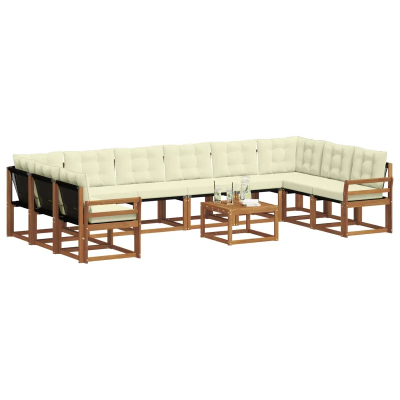 Lauko sofos komplektas 11 pcs Natūralus ir grietinėlė