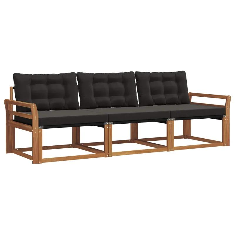 Lauko sofos komplektas su pagalve 3 pcs Natūrali ir juoda
