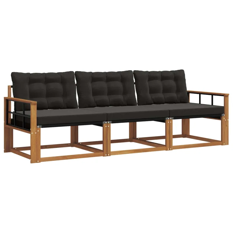 Lauko sofos komplektas su pagalve 3 pcs Natūrali ir juoda