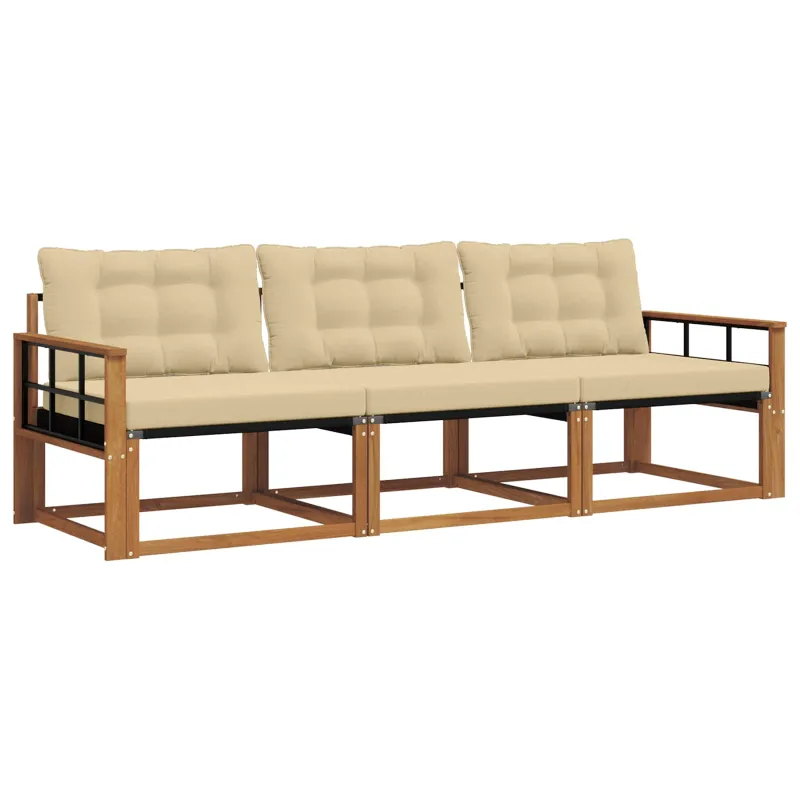 Lauko sofos komplektas su pagalve 3 pcs Natūralus ir bežinis
