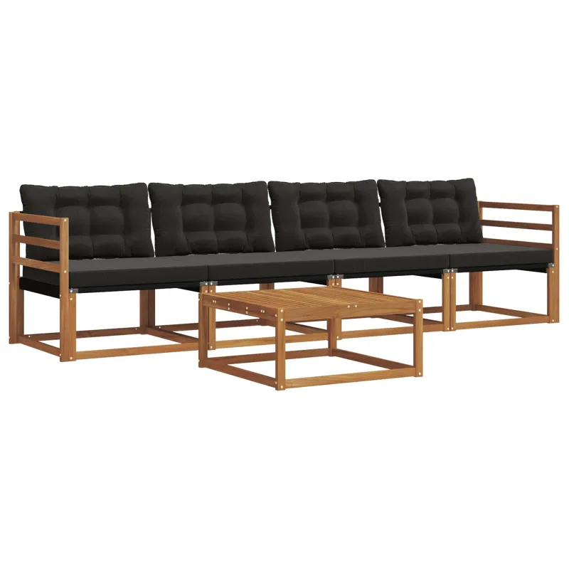 Lauko sofos komplektas su pagalve 5 pcs Natūrali ir juoda
