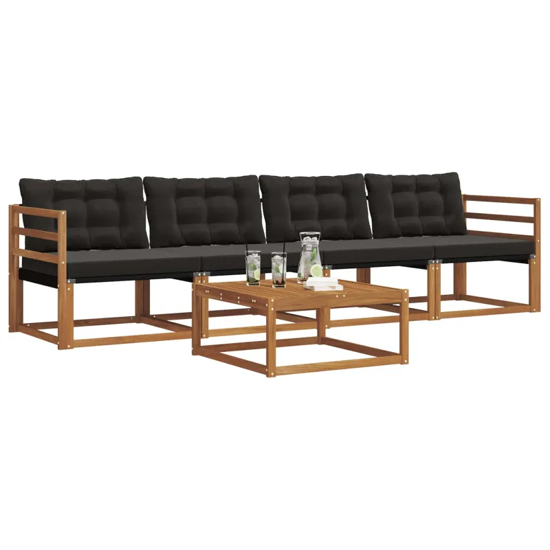 Lauko sofos komplektas su pagalve 5 pcs Natūrali ir juoda