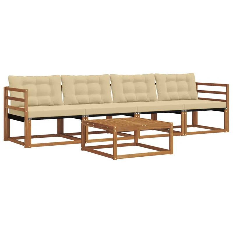 Lauko sofos komplektas su pagalve 5 pcs Natūralus ir bežinis