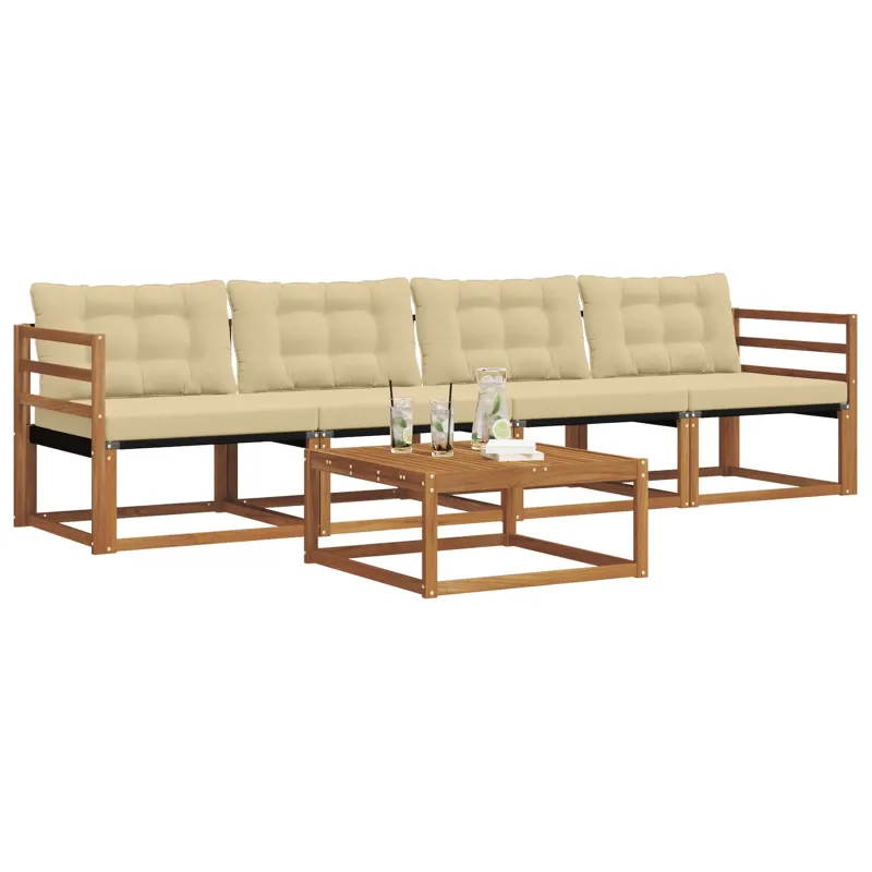 Lauko sofos komplektas su pagalve 5 pcs Natūralus ir bežinis