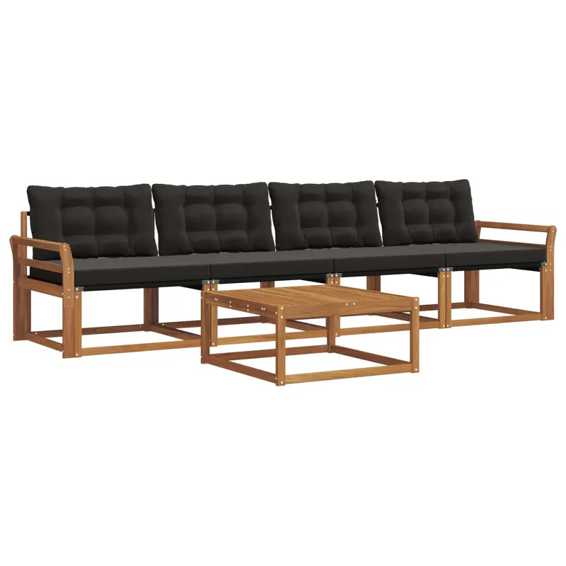 Lauko sofos komplektas su pagalve 5 pcs Natūrali ir juoda