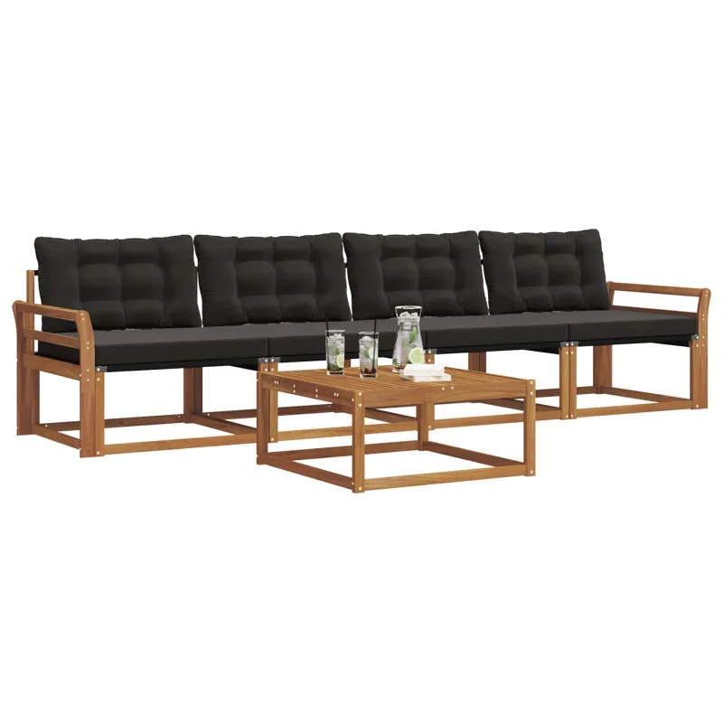 Lauko sofos komplektas su pagalve 5 pcs Natūrali ir juoda