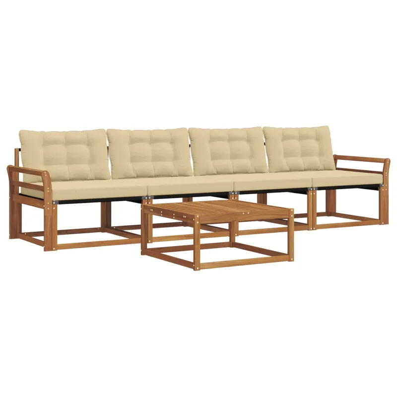 Lauko sofos komplektas su pagalve 5 pcs Natūralus ir bežinis