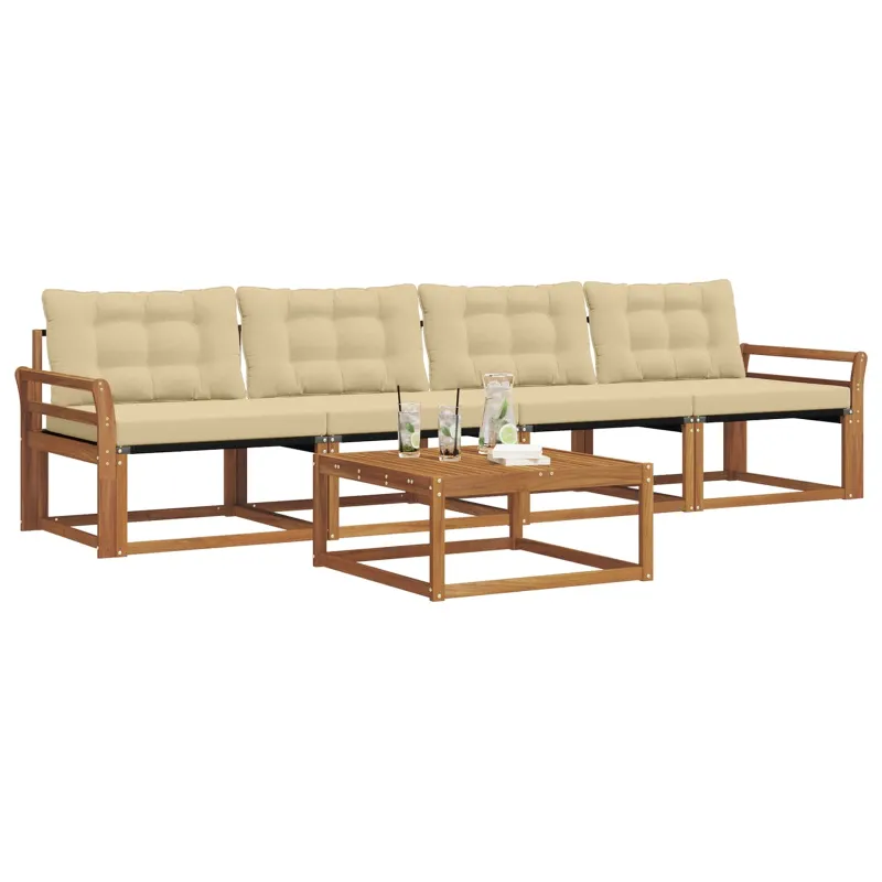 Lauko sofos komplektas su pagalve 5 pcs Natūralus ir bežinis