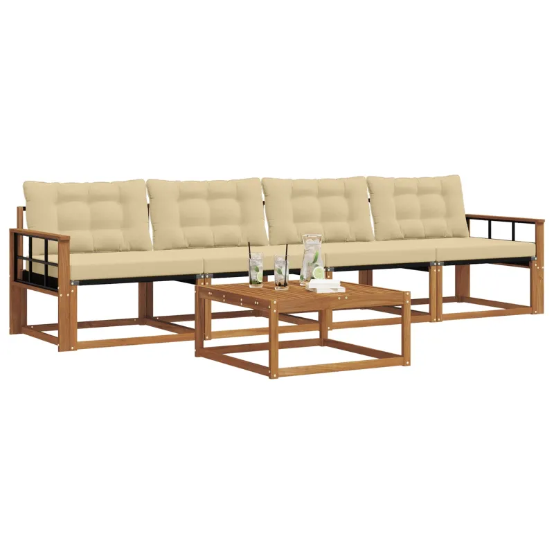 Lauko sofos komplektas su pagalve 5 pcs Natūralus ir bežinis